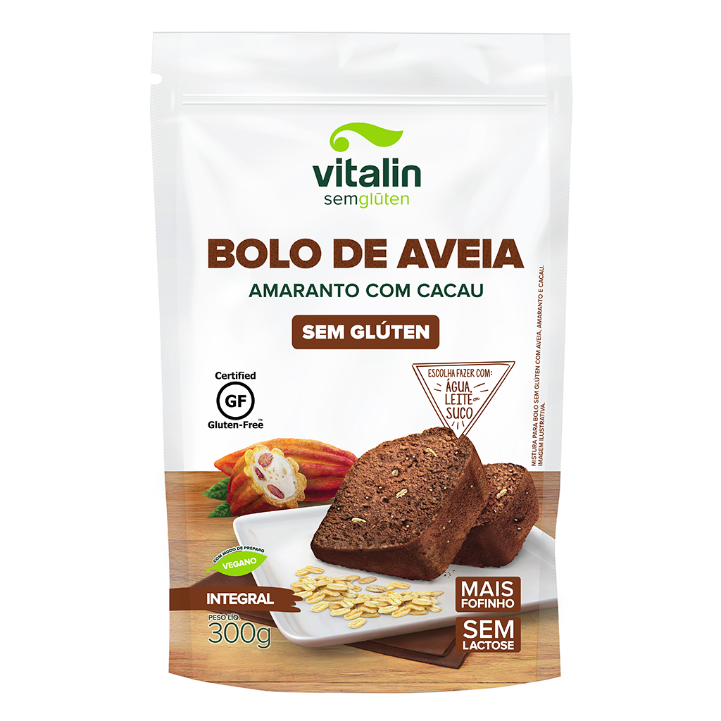 Mistura P/ Bolo S/Gluten Aveia/Amaranto/Cacau Integral 300g Vitalin