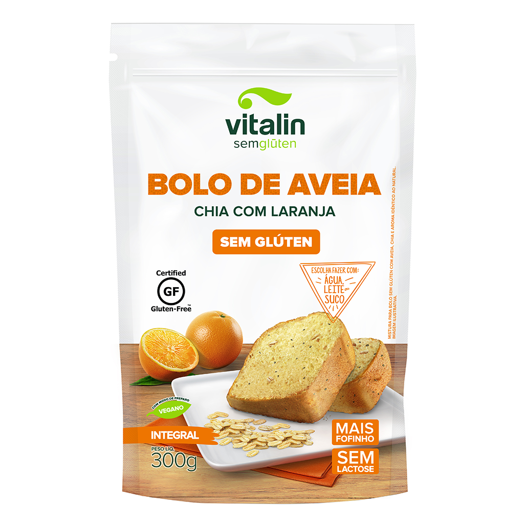 Mistura P/ Bolo S/Gluten Aveia/Chia/Laranja Integral 300g Vitalin