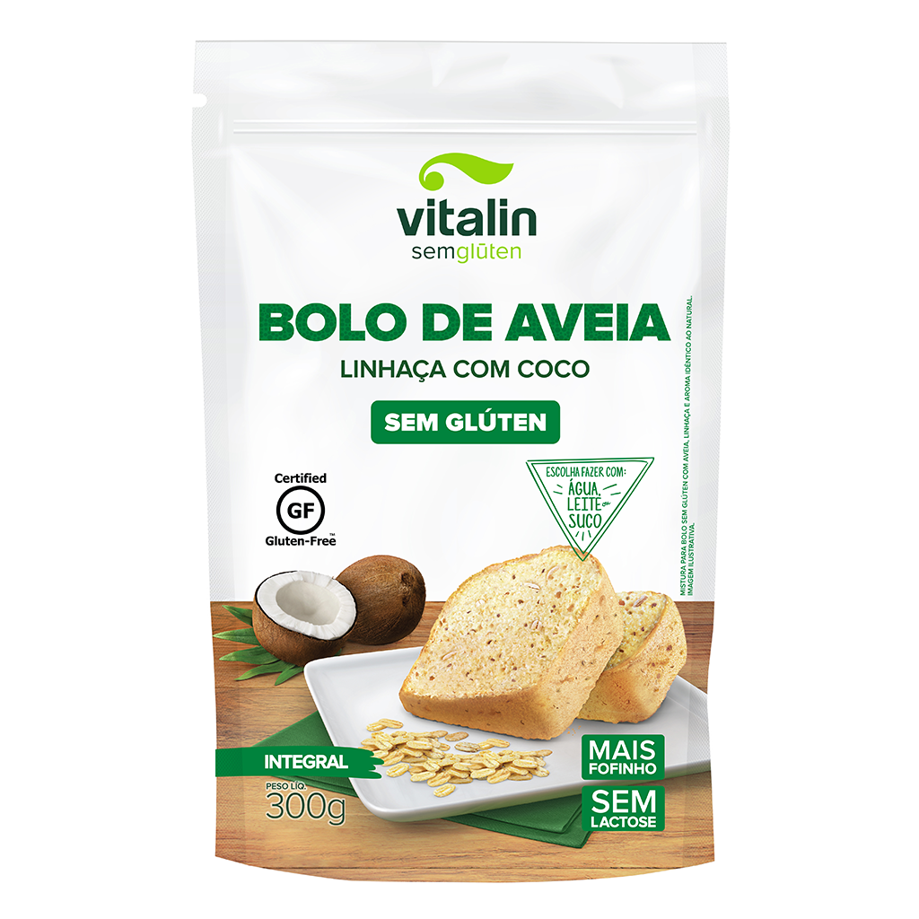 Mistura P/ Bolo S/Gluten Aveia/Linhaca/Coco Integral 300g Vitalin