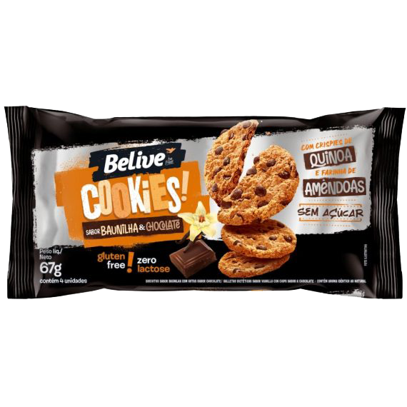 Cookies Baunilha C/ Chocolate Zero 67g Belive