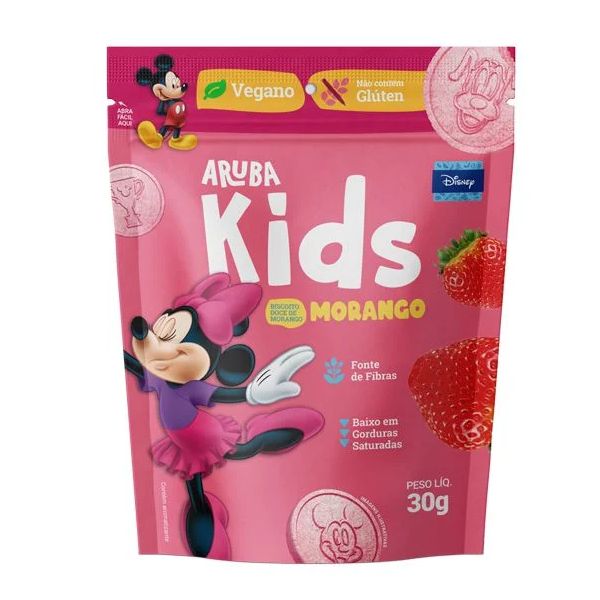 Biscoito Aruba Kids Minnie Vegano Morango 30G